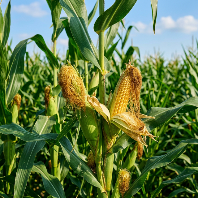 Healthy corn stalks in field