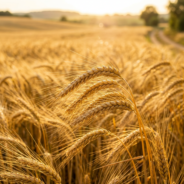 Golden wheat crop in sunlit field